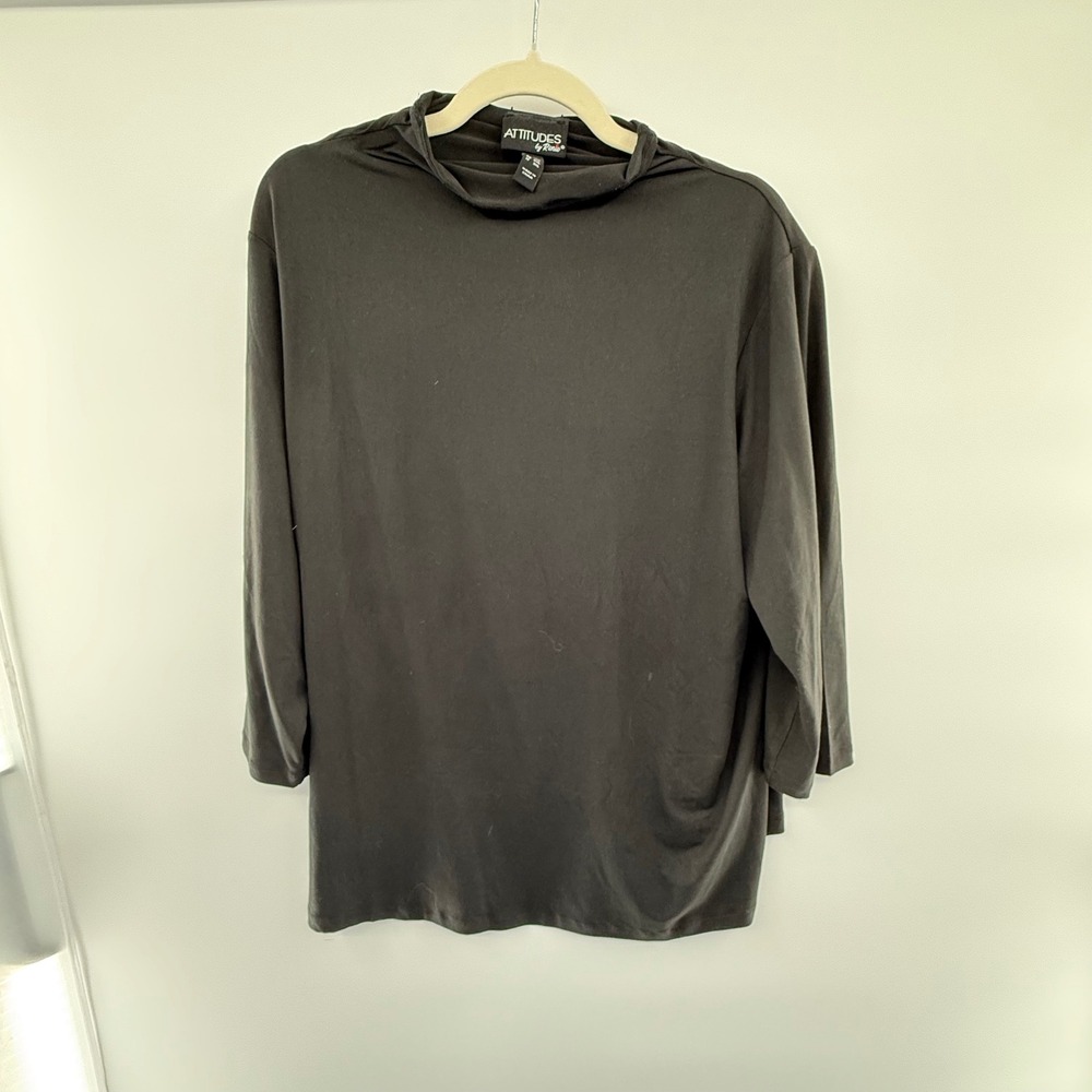 Attitudes by Renée Black Cowl Neck 2X Plus Size Soft Stretch Knit Tunic Lounge